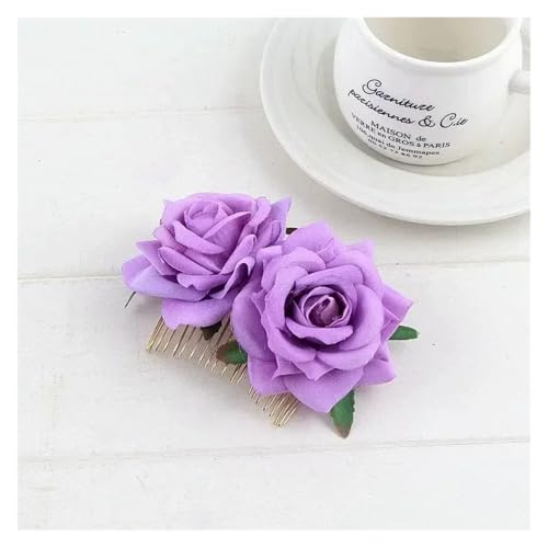 Haarspange Mit Rosenblume 3 STÜCKE Romantische Phantasie Doppel Seide Künstliche Rose Blume Haar Kamm Lila Rot Haar Clip(LPL) von OPIGJUFD
