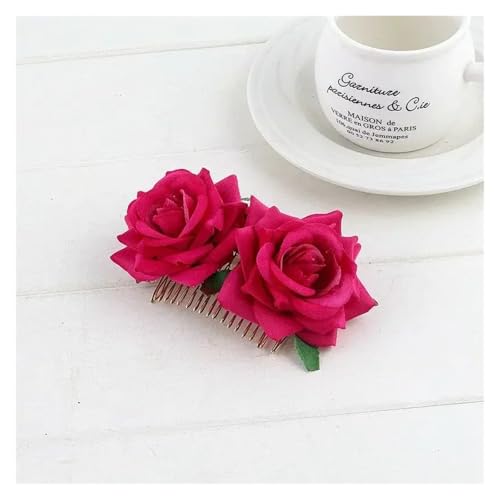Haarspange Mit Rosenblume 3 STÜCKE Romantische Phantasie Doppel Seide Künstliche Rose Blume Haar Kamm Lila Rot Haar Clip(MH) von OPIGJUFD