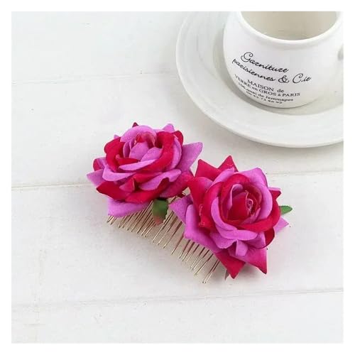Haarspange Mit Rosenblume 3 STÜCKE Romantische Phantasie Doppel Seide Künstliche Rose Blume Haar Kamm Lila Rot Haar Clip(PL) von OPIGJUFD