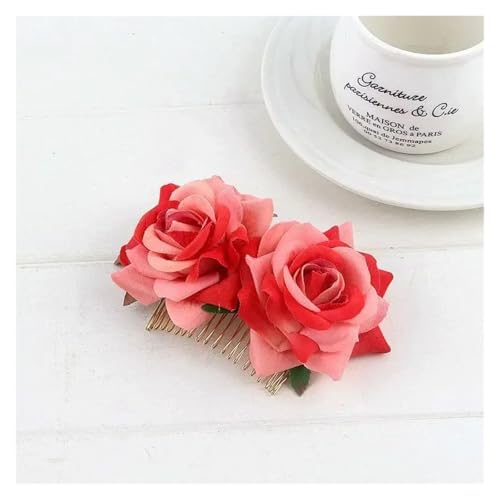 Haarspange Mit Rosenblume 3 STÜCKE Romantische Phantasie Doppel Seide Künstliche Rose Blume Haar Kamm Lila Rot Haar Clip(XGH) von OPIGJUFD