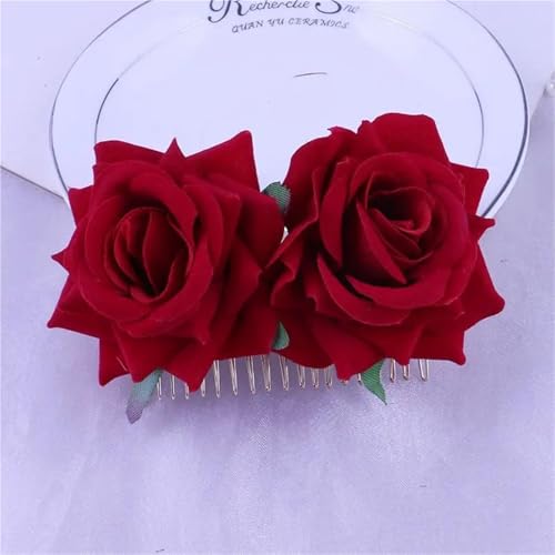 Haarspange Mit Rosenblume 3 stücke Große Burgunder Rot Blume Haar Clip for Hochzeit Party Kopfbedeckungen Brautjungfer Braut Haar(Color 10) von OPIGJUFD