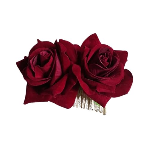 Haarspange Mit Rosenblume 3 stücke Große Burgunder Rot Blume Haar Clip for Hochzeit Party Kopfbedeckungen Brautjungfer Braut Haar(Color 2) von OPIGJUFD