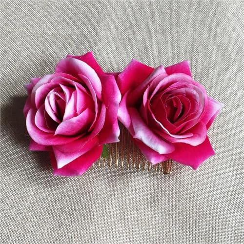 Haarspange Mit Rosenblume 3 stücke Große Burgunder Rot Blume Haar Clip for Hochzeit Party Kopfbedeckungen Brautjungfer Braut Haar(Color 6) von OPIGJUFD