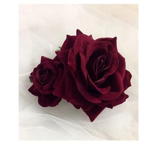 Haarspange Mit Rosenblume 3 stücke Große Burgunder Rot Blume Haar Clip for Hochzeit Party Kopfbedeckungen Brautjungfer Braut Haar(Color 7) von OPIGJUFD
