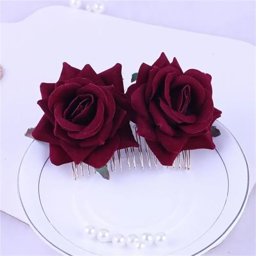 Haarspange Mit Rosenblume 3 stücke Große Burgunder Rot Blume Haar Clip for Hochzeit Party Kopfbedeckungen Brautjungfer Braut Haar(Color 9) von OPIGJUFD