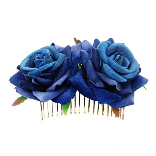 Haarspange Mit Rosenblume 3Pcs Rose Blume Haar Kämme for Braut Mode Handgemachte Hochzeit Prom Kopfschmuck Charme Haar(Blue) von OPIGJUFD