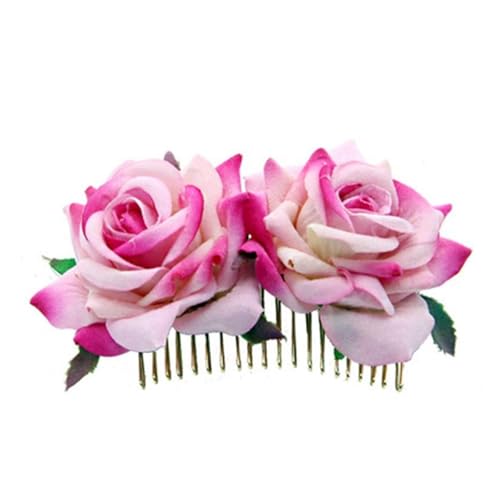 Haarspange Mit Rosenblume 3Pcs Rose Blume Haar Kämme for Braut Mode Handgemachte Hochzeit Prom Kopfschmuck Charme Haar(Pink) von OPIGJUFD