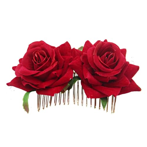 Haarspange Mit Rosenblume 3Pcs Rose Blume Haar Kämme for Braut Mode Handgemachte Hochzeit Prom Kopfschmuck Charme Haar(Red) von OPIGJUFD