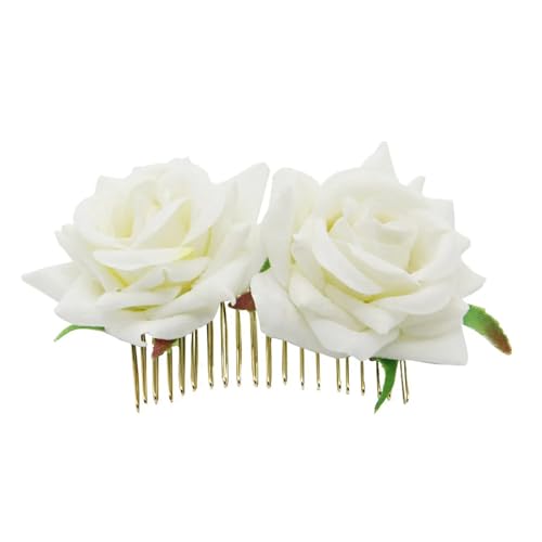 Haarspange Mit Rosenblume 3Pcs Rose Blume Haar Kämme for Braut Mode Handgemachte Hochzeit Prom Kopfschmuck Charme Haar(White) von OPIGJUFD
