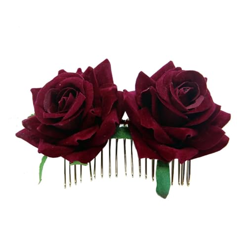Haarspange Mit Rosenblume 3Pcs Rose Blume Haar Kämme for Braut Mode Handgemachte Hochzeit Prom Kopfschmuck Charme Haar(Wine red) von OPIGJUFD