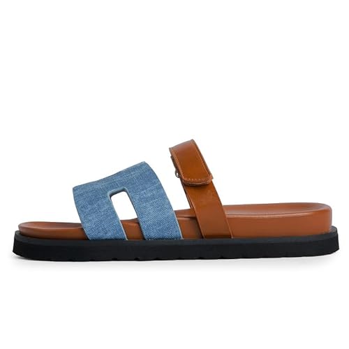 OPIRRTOY Flache Damen-Sandalen, offene Zehenpartie, A-Denim, Braun, 37.5 EU von OPIRRTOY