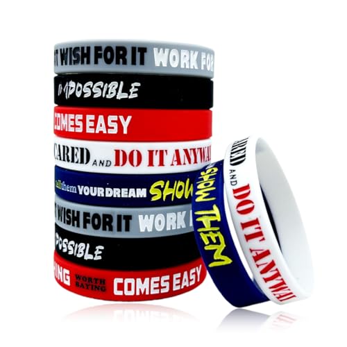 10 Stück Motivationsarmbänder für Kinder, motivierende Silikonarmbänder mit positiven Sprüchen, Energiearmband-Set für Teenager, Frauen und Männer für Glück und Ermutigung. von OPIURVY