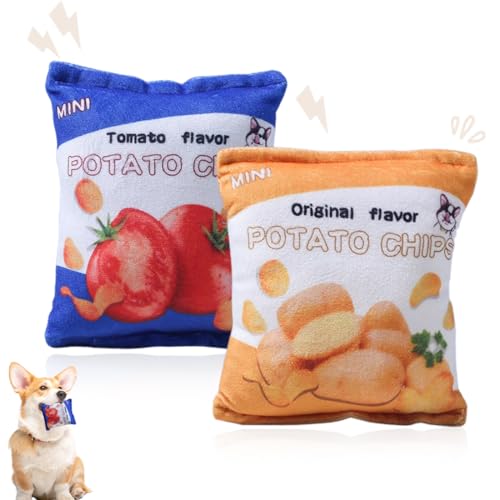 2 Hundespielzeug, Anti Stress Ente Für Hunde, Raschelndes Geräuschspielzeug aus Papier (Kartoffelchips), Quietschendes Plüsch-Spielzeug für Kleine Mittlere Große von OPIURVY