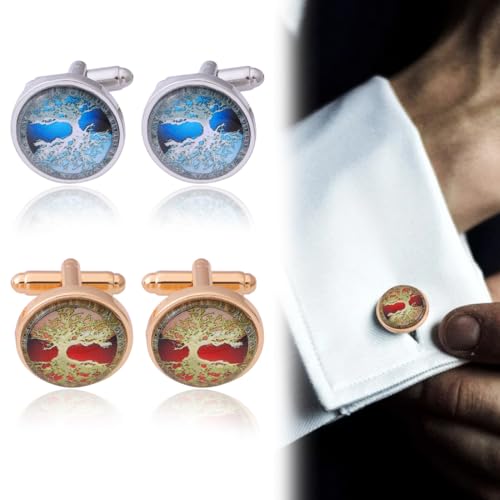 2 Paare Manschettenknöpfe Herren, Baum des Lebens Manchettenknoepfe herren, Herren silber Manschettenknöpfe Cufflinks Manschettenknopf für Hochzeit Geschäft Geschenk von OPIURVY