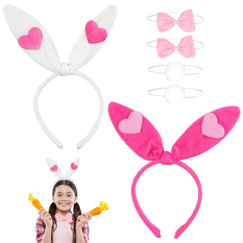 2 Sätze Hasenohren und Schwanz Set, Liebe Bunny Ohren Haarreif Kostüm Set Kaninchen Haarreif Kragen und Schwanz für Kinder Erwachsene Karneval Cosplay Kostüm Party von OPIURVY