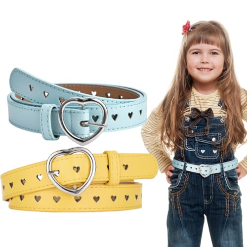 2er-Pack Herzgürtel, Gürtel mit Herzschnalle für Kinder, verstellbare Gürtel für Jeans und Hosen (Gelb + Blau) von OPIURVY