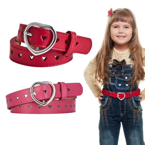 2er-Pack Herzgürtel, Gürtel mit Herzschnalle für Kinder, verstellbare Gürtel für Jeans und Hosen (Rot + Rosarot) von OPIURVY