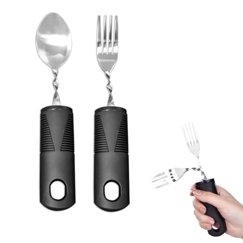 2er-Pack Parkinson-Besteckgriffe für ältere Menschen mit Arthritis Parkinson-Behinderten-Hilfsgerät-Set mit Löffel und Gabel, flexibles Besteck, 2er-Pack Parkinson-Besteckgriffe für ältere Menschen mit Arthritis Parkinson-Behinderten-Hilfsgerät-Set mit Löffel und Gabel, flexibles Besteck, von OPIURVY