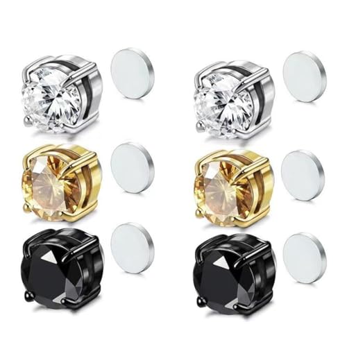 3 Paare Edelstahl Magnetische Ohrstecker für Männer Frauen Nicht Piercing CZ Hypoallergen Non-piercing Clip on Ohrringe Zirkonoxid Magnetischer Ohrstecker Kein Piercing Magnet Ohrringe von OPIURVY