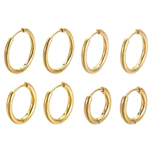 4 Paare Kleine Creolen Ohrringe für Damen Herren Chirurgenstahl Knorpel Huggie Ohrringe Snug Lobe Nase Lippen Daith Helix Piercing Schmuck Winzige Hoop Hinged Schläferohrringe 8-14MM,Gold Ohrringe von OPIURVY