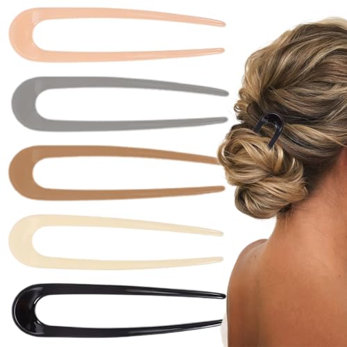 5 Stück U-förmige Haarnadeln französischer Stil Zelluloseacetat Schildkrötenmuschel Gabelstäbchen Hochsteckfrisur Haarnadeln Gabel Französisch Stil Haarspange für Frauen Mädchen, Haarstyling-Zubehör von OPIURVY