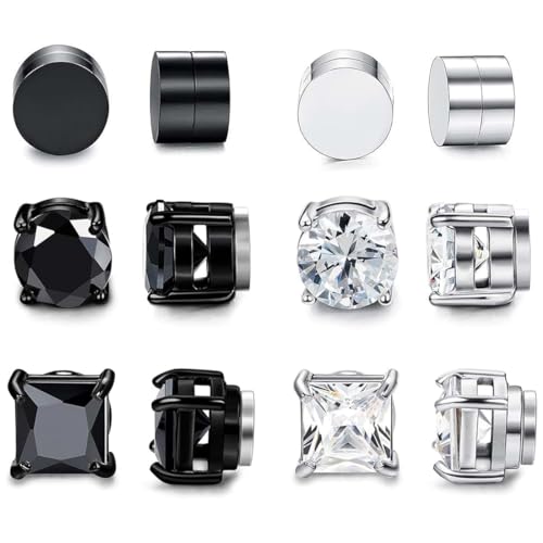 6 Paar Magnetischer Ohrstecker Kein Piercing Magnet Ohrringe Fakes für Herren Mann Damen Edelstahl Silber Schwarz Non Piercing Ohrringe Set Schwarz Silberton 6 Paar Magnetischer Ohrstecker Kein Piercing Magnet Ohrringe Fakes für Herren Mann Damen Edelstahl Silber Schwarz Non Piercing Ohrringe Set Schwarz Silberton von OPIURVY