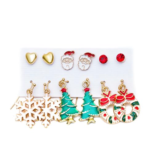 6 Paar Weihnachten Tropfen Ohrringe Baumeln Ohrringe Set für Fraue Weihnachtsohrringe Weihnachtsohrringe Weihnachtsgeschenke mit Weihnachtsmann Schneemann Schneeflocke Rentier Weihnachtsbäume von OPIURVY