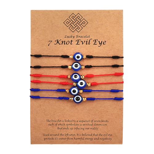 6 Stück Evil Eye Armband Blau Böser Blick Rotes Seil Armband Türkisches Auge Armband Glücksarmband,Handgefertigt,Verstellbar,Schutz Gegen den Bösen Blick,Kabbalah Glück Männer Armband Glücksarmband von OPIURVY