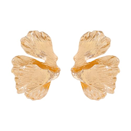Earrings for Women Gold Ohrringe Gold Creolen Vintage Übertrieben Gold Metall Blütenblatt Gold Ohrringe Punk Unregelmäßige Ohrringe Halb Strukturierte Geometrische Ohrringe von OPIURVY