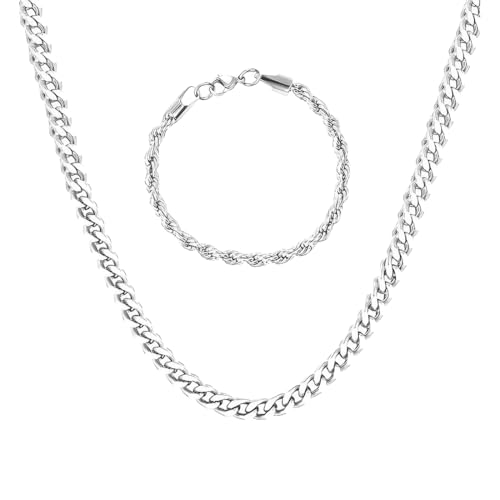 OPIURVY 1 Set: Silberkette mit kubanischem Armband und Halskette, Herrenschmuck, Herrenkette, 925er Silber, 3 mm, Herrenkette, Rapper-Kette, langlebig und glänzend. von OPIURVY