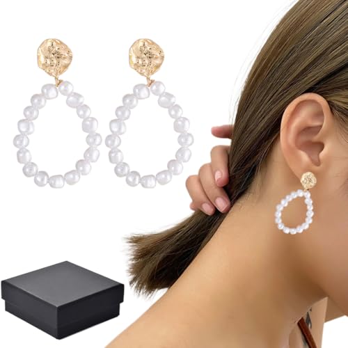 Perlenohrringe in Elegantem Schmucketui - Perlen Ohrringe Gold (Hängend) - Perlenohrringe Gold für Damen - Ohrringe Perlen Hängend im Geschenkset - Zeitlose Perlenohrringe Hängend für Jeden Anlass von OPIURVY