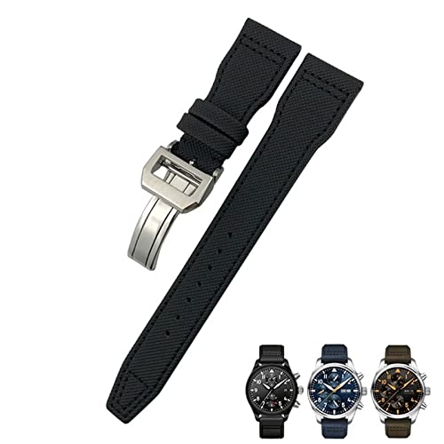 OPKDE 20 mm, 21 mm, 22 mm, Nylon-Uhrenarmband aus Kalbsleder, passend für IWC Big Pilot IW377714 Mark18 Spitfire, Nylon-Echtlederarmband, 21mm black clasp, Achat von OPKDE