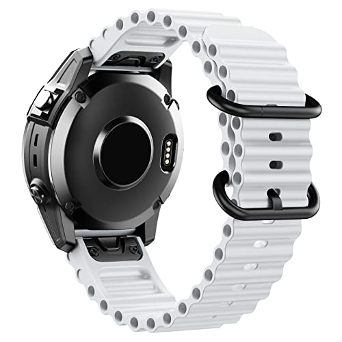 OPKDE 22 mm 26 mm Ocean Silikonarmband für Garmin Approach S62 Fenix5x 5Plus Fenix ​​6x 6 6Pro Fenix7x 7 Uhrenarmband Intinct1 2 Quick Fit Armband D2 Uhrenarmbänder(White,22mm) von OPKDE