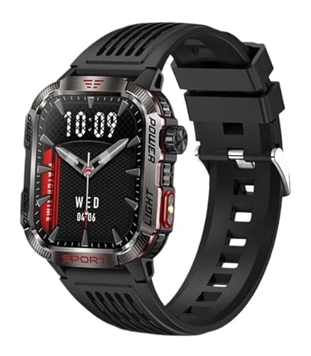 OPKDE Für Huawei Smart Watch für Xiaomi Military GPS Smart Watch Männer Taschenlampe Kompass wasserdichte Outdoor Sport Tracker Bluetooth Call Smart Watch(Black silicone belt) von OPKDE