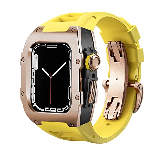 OPKDE Luxus-Modifikationsset für Apple Watch Serie 8, 7, 44 mm, 45 mm, Gummi-Armband, Metallhülle für iWatch SE 6, 5, 4, zum Selbermachen, Nachrüst-Set, 44MM, Achat von OPKDE