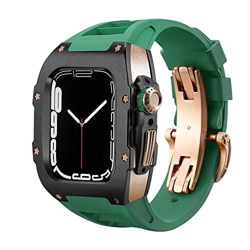 OPKDE Luxus-Modifikationsset für Apple Watch Serie 8, 7, 44 mm, 45 mm, Gummi-Armband, Metallhülle für iWatch SE 6, 5, 4, zum Selbermachen, Nachrüst-Set, 44MM, Achat von OPKDE
