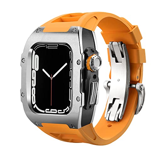 OPKDE Luxus-Modifikationsset für Apple Watch Serie 8, 7, 44 mm, 45 mm, Gummi-Armband, Metallhülle für iWatch SE 6, 5, 4, zum Selbermachen, Nachrüst-Set, 45 mm, Achat von OPKDE