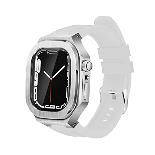 OPKDE Luxus-Schutzhülle für Apple Watch Band 8, 45 mm, Modifikation, Metall, Nautilus-Lünette, 45 mm, Mod Kit, Gummi-Armband für iWatch Serie 8, 7, SE, 6, 5, 4, 45 mm, Achat von OPKDE