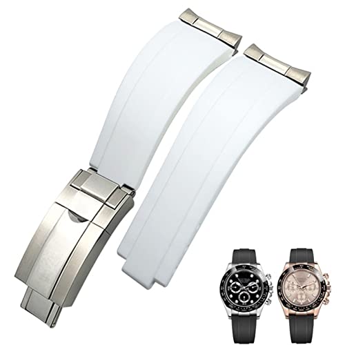 OPKDE Silikon-Armband mit kurzer Schnalle, 20 mm, 21 mm, passend für Rolex Daytona Submariner Role Oysterflex Yacht Master, 20 mm, Achat von OPKDE