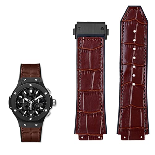 OPKDE Uhrenarmband aus echtem Leder für Hublot Big Bang Serie, Rindsleder, Herren-Armband mit Werkzeug, Zubehör, Schwarz/Braun, 26 x 19 mm, 26mm-19mm, Achat von OPKDE