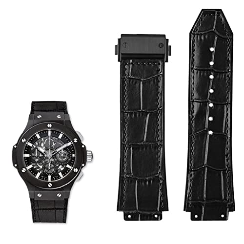 OPKDE Uhrenarmband aus echtem Leder für Hublot Big Bang Serie, Rindsleder, Herren-Armband mit Werkzeug, Zubehör, Schwarz/Braun, 26 x 19 mm, 26mm-19mm, Achat von OPKDE