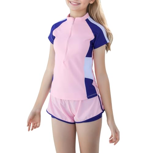 OPLERT Badeanzug Set für Mädchen, 2 Stück Rashguard Badeanzüge, Strand Schwimmen Shirt Shorts, UV-Schutz, schnell trocknende Bademode von OPLERT