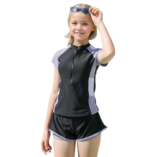 OPLERT Badeanzug Set für Mädchen, 2 Stück Rashguard Badeanzüge, Strand Schwimmen Shirt Shorts, UV-Schutz, schnell trocknende Bademode von OPLERT