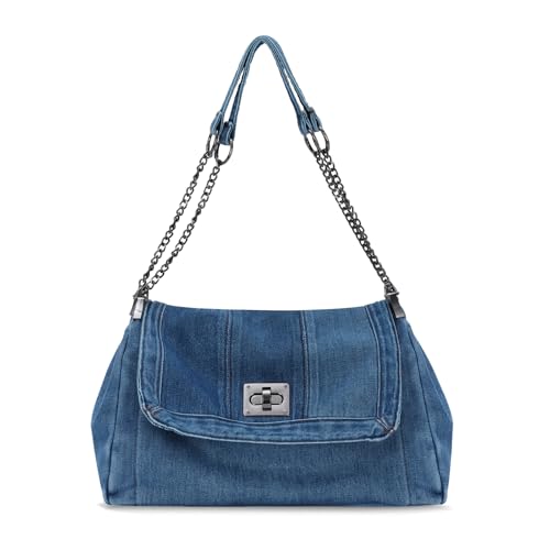 OPLERT Denim Umhängetaschen für Frauen Retro Hobo Geldbörse mit verstellbarer Kette Mode Tote Handtaschen von OPLERT