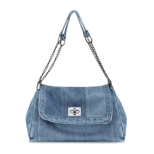 OPLERT Denim Umhängetaschen für Frauen Retro Hobo Geldbörse mit verstellbarer Kette Mode Tote Handtaschen von OPLERT