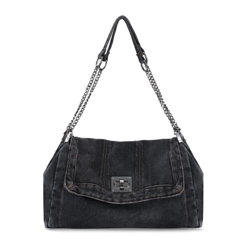 OPLERT Denim Umhängetaschen für Frauen Retro Hobo Geldbörse mit verstellbarer Kette Mode Tote Handtaschen von OPLERT
