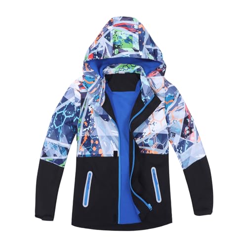 OPLERT Jungen Soft Shell gefütterte Jacke, wasserdicht und winddicht Regenjacke mit Kapuze, für Herbst Winter Outdoor von OPLERT
