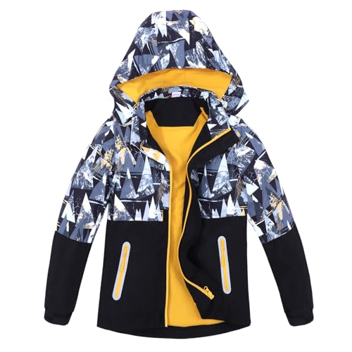 OPLERT Jungen Soft Shell gefütterte Jacke, wasserdicht und winddicht Regenjacke mit Kapuze, für Herbst Winter Outdoor von OPLERT