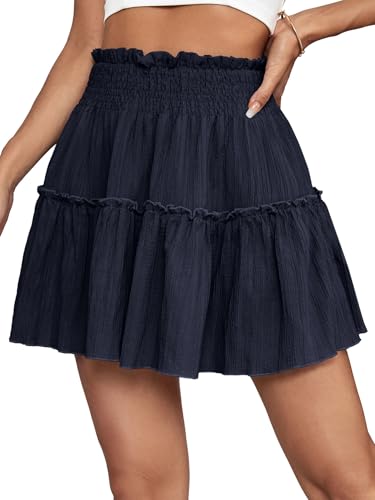 OPOIPIN Damen Sommer Süß Hohe Taille Rüschen Rock Swing Strand Minirock, Marineblau, Klein von OPOIPIN