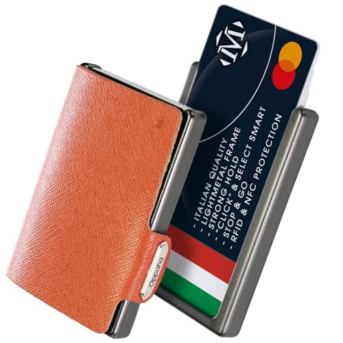 OPPAHA Mini Wallet Saffiano Leder – Schlankes, Leichtes Kreditkartenetui mit RFID-Schutz für Herren & Damen – Kompakt, Elegant. ORANGE von OPPAHA